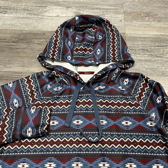 Ariat Tek Cold Series Blue White Mens L Aztec Western Pullover Sweatshirt Hoodie - Picture 1 of 10